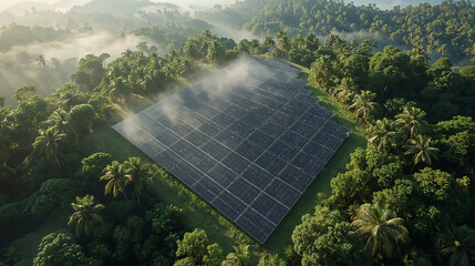 Planta solar en selva desde vista aérea