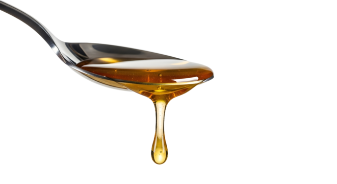 Dripping Honey Action, Spoon Subject, Studio Location, Macro Food Content, White Clean Environment, Side View, Soft Pastel Gradient Smoke Curl Abstract Vapor Effect Concept