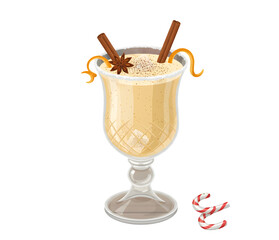 A festive winter drink served in a mug. Christmas eggnog in a goblet. A homemade cocktail for New Year's. Stock vector illustration