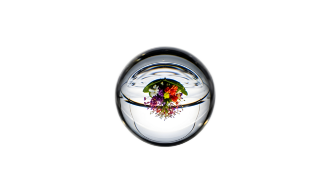 Light Refraction Effect with Transparent Wine Glass and Flowers, Isolated on White Background, Artistic Photo Concept