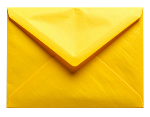 Front View of Closed Yellow Envelope with Flap, Isolated on Transparent Background 
