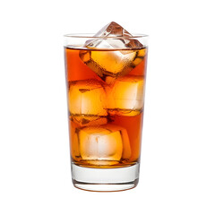 Refreshing iced tea served in a clear glass with sparkling ice cubes, isolated on a white background, perfect for summer drink concepts and beverage advertising.