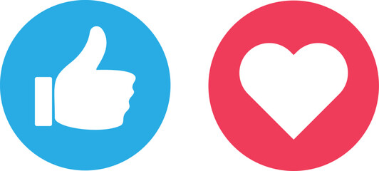 Thumb up and heart icon vector illustration showing like and love button symbol for social media app ui ux and web design on transparent background.