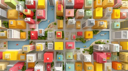 Abstract modern city block map with geometric squares and rectangles representing urban planning and architectural design concept, ideal for development presentations, generated AI