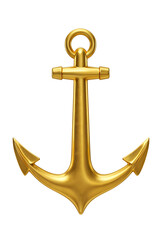 Shiny 3d golden boat anchor isolated on transparent background png