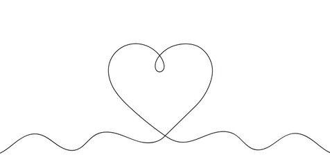 Continuous Single Line Drawing of a Heart Shape with Wavy Underline: Minimalist Hand-Drawn Love Symbol, Doodle Art, Simple Stroke Graphic Element