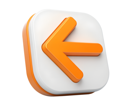 Orange arrow pointing left on a white rounded square icon