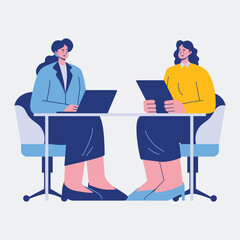 Illustration of  an woman with laptop discussing