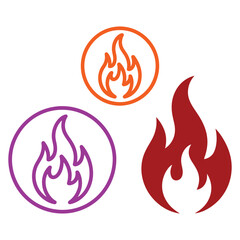 Fire vector icon Hot, sign, fire icons in circle for apps and websites, tattoos and logos. Vector illustration set of fire flames