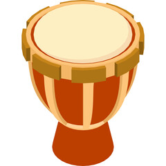 Isometric Djembe Drum With Tan Head And Wooden Frame On A Transparent Background