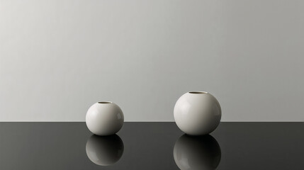 Bodegón minimalista de jarrones cerámicos flotantes