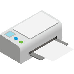 Isometric Digital Printer With Paper Output Outputting Document White Gray Blue Green Button Detail Clean Background