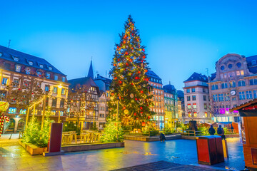 Christmas tree and xmas market at Kleber Square in Strasbourg