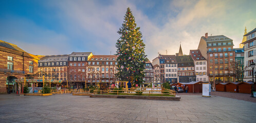 Christmas tree and xmas market at Kleber Square in Strasbourg