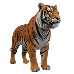 Naklejka premium Majestic Bengal Tiger Standing on Black Background, Detailed Wildlife Portrait