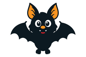 Cute cartoon bat vector illustration with big wings and happy face. Perfect for Halloween posters, kids' art, and spooky party designs.