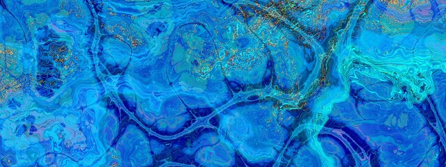 Abstract marbleized effect abstract background. Blue creative colors. Beautiful paint with the addition of gold