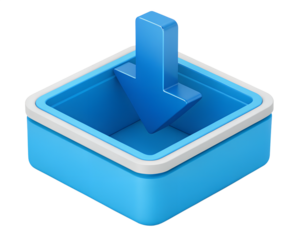 Blue arrow pointing down into a blue and white container