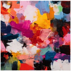 Colorful abstract art piece showcasing vibrant brush strokes and a mix of hues and textures