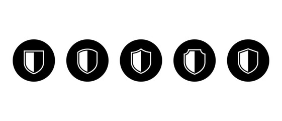 Shield icon set. Security and defense protection symbol in black circle