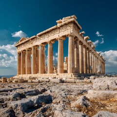 Obraz premium Ancient Parthenon standing majestically under a clear blue sky in Athens