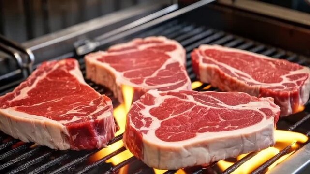 A steaks are grilling on a hot charcoal grill