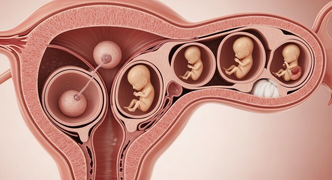 Medical Illustration of Human Pregnancy Pregnancy Stages in Uterus with Embryos in Development