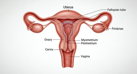 Anatomical Illustration of Female Reproductive System with Uterus Ovaries and Fallopian Tubes Educational Diagram
