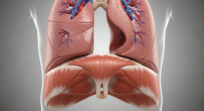 Anatomical Illustration of Human Lungs and Diaphragm in Medical Style