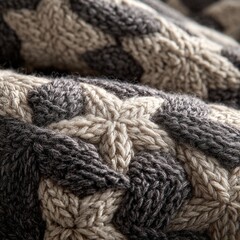 Cozy knitted blanket showcasing intricate pattern in warm tones for winter comfort