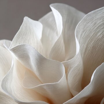 White flower with delicate petals showcases intricate details and textures in soft lighting