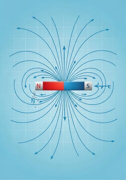 Magnetic Dipole with Magnetic Field Lines on Blue Background