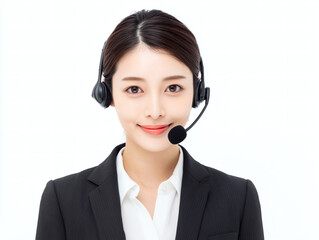 笑顔で顧客対応する日本人女性オペレーターの美しいビジネスポートレート