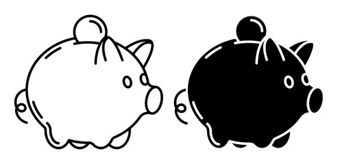 Linear icon. Ceramic piggy bank for saving pocket money for an important purchase. Simple black and white vector isolated on white background