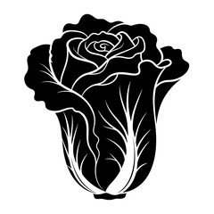 Fototapeta premium Black silhouette of a rose with intricate detailing and leaves 