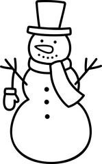 Outline vector of Christmas snowman.
Transparent background. SVG.