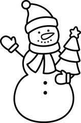Outline vector of Christmas snowman.
Transparent background. SVG.