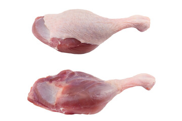 Two Fresh duck leg meat isolated on white background. Raw duck leg. © Aleksei