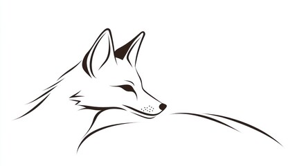 Line art of fox head in profile with curved tail against white background for logo use