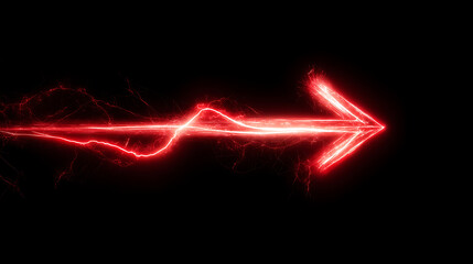 A vivid red neon arrow streaks across a dark background, radiating electric energy in motion now!!!!