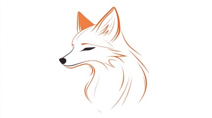 Orange line art fox head profile facing left, simple background for decorative design