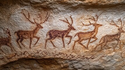 Ancient Cave Art of Deer in Prehistoric Landscape