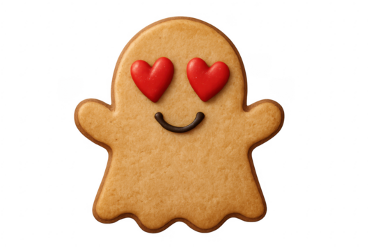 Gingerbread ghost cookie with heart eyes and smile - Powered by Adobe
