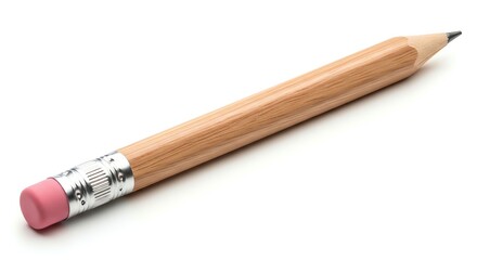 Naklejka premium Wooden Pencil with Pink Eraser on White Background