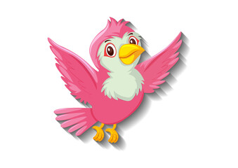Cute pink bird flying isolated on transparent background in cartoon illustration