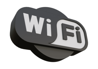 Black and white wifi symbol isolated on transparent background in 3d rendering