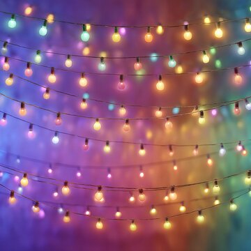 Colorful string lights illuminating a vibrant background during a festive evening celebration