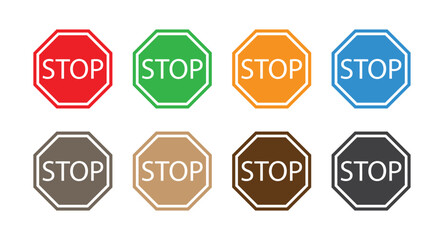 Colorful Stop Sign Icon Set in Flat Style