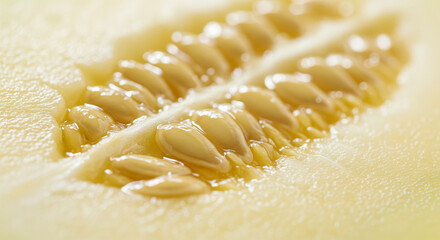 Macro Shot of Korean Melon Seeds and Flesh