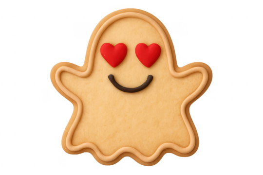 Ghost cookie with heart eyes expressing love concept